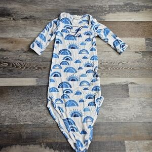 Angel Dear Baby Knot Gown 0-3 Months White with Blue Pattern and Embroidery L